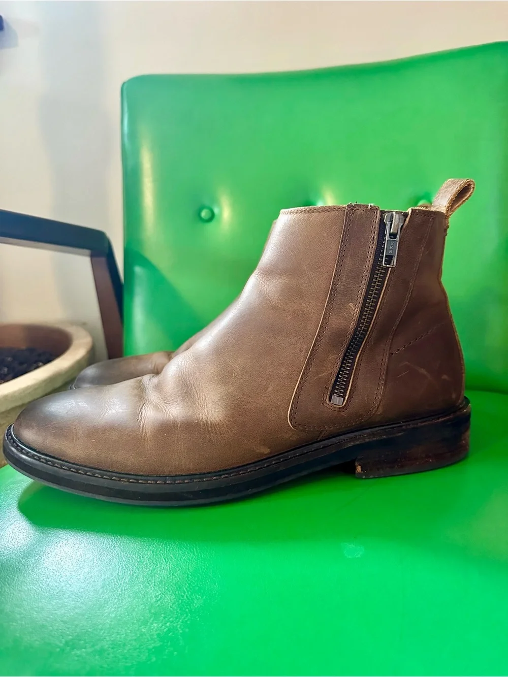Crown Vintage Men's Brown Leather Boot with Side Zip